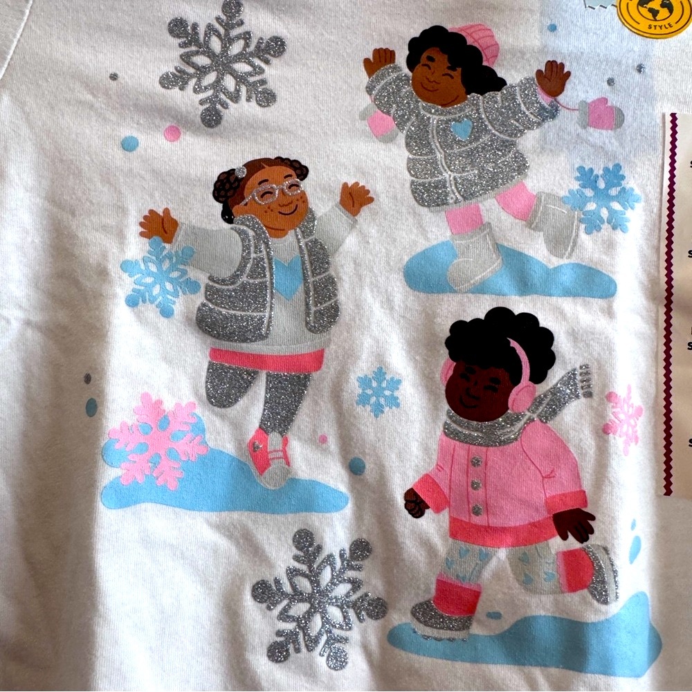 Cat & Jack White Toddler Girl Kids Long Sleeve White Holiday Shirt Top New 3T - Picture 2 of 7